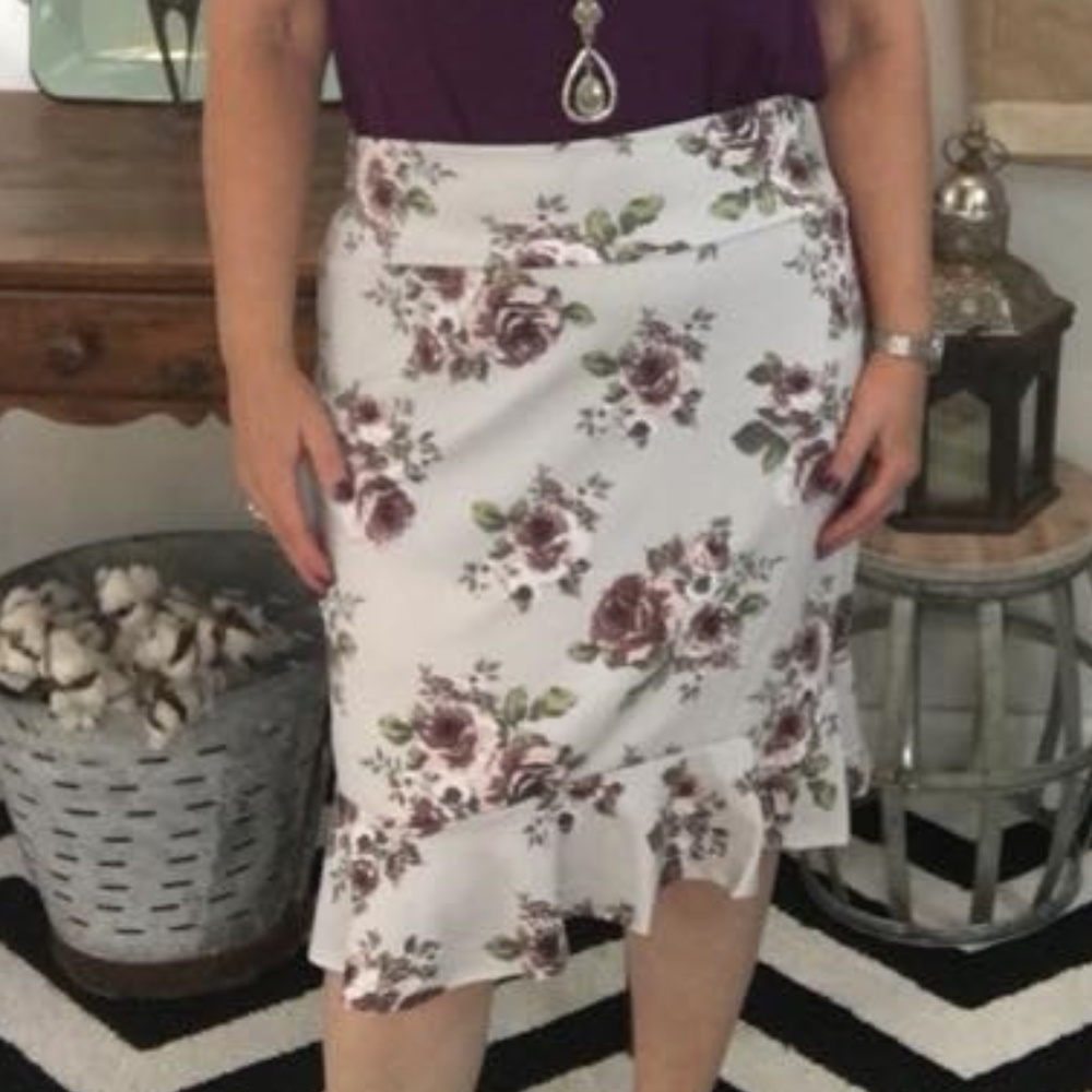 Flounce Pencil Skirt Love Me Tender Sliver and Mau